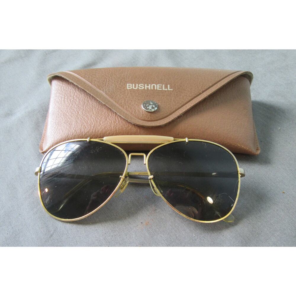 Vtg Bushnell Aviator Pilot Shooting Sunglasses Golden Frame W/ Original Case